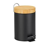 Relaxdays Cubo Basura Baño, 3 L, Mecanismo de Cierre Suave, Tapa Bambú, Interior Extraíble, Papelera Aseo, Negro
