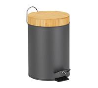 Relaxdays Cubo Basura Baño, 3 L, Mecanismo de Cierre Suave, Tapa Bambú, Interior Extraíble, Papelera Aseo, Gris