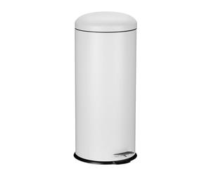 Relaxdays Cubo Basura Baño 30 litros, Papelera Cocina Tapa Cierre Suave, Asa y Pedal, Bote Residuos Redondo, Blanco