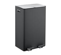 Relaxdays Cubo Basura Doble, 2 Compartimentos 30 litros c/u, Botes Interiores Extraíbles, Pedal, Cocina, Negro/Plateado