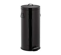 Relaxdays Cubo Basura Pedal Retro con Cubo Interior para Baño y Cocina, Acero Inoxidable-Plástico, Negro, 30 L
