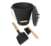 Relaxdays Cubo cenizas con pala y cepillo marrón claro,negro