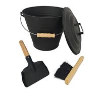 Relaxdays Cubo cenizas con pala y cepillo marrón claro,negro
