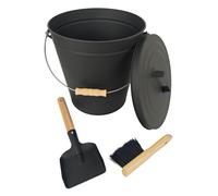 Relaxdays Cubo cenizas con pala y cepillo marrón claro,negro