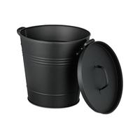 Relaxdays Cubo Cenizas con Tapa, 19 litros, Recipiente con Asas, para Carbón y Restos de Leña, Estufa, Barbacoa, Negro