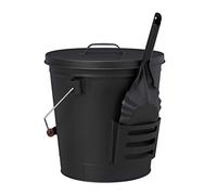 Relaxdays Cubo cenizas chimenea con tapa y pala marrón,negro,plata