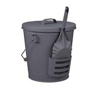 Relaxdays Cubo Cenizas con Tapa y Recogedor, Acero, Agarre de Madera, 19 L, Accesorio Chimenea, Recipiente con Asa, Gris