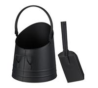 Relaxdays Cubo Cenizas, Pala, Asa y Agarre, 6,5 L, Pellets, Briquetas, Accesorios Chimenea, Recipiente Carbón, Negro