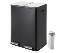 Relaxdays Cubo de basura, 2 compartimentos, 2x30 l, cubos extraíbles, negro | cierre suave, pedal, acero inoxidable