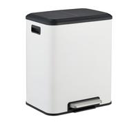 Relaxdays Cubo de basura 2 compartimentos de 15 L blanco,negro,plata