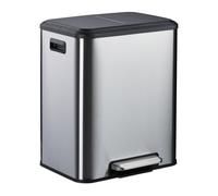 Relaxdays Cubo de basura 2 compartimentos de 15 L negro,plata