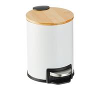 Relaxdays Papelera baño y aseo 3 L tapa de bambú blanco,marrón claro,plata