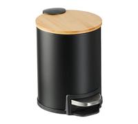Relaxdays Cubo de Basura Baño 3 L, Papelera WC y Tocador, Tapa de Bambú Soft Close, Bote Interior Extraíble, Negro