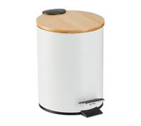 Relaxdays Cubo de Basura Baño 3 litros, Papelera Tapa de Caída Automática de Bambú, con Bote Interior Extraíble, Blanco, Hierro, 23,5 x 17 x 21 cm