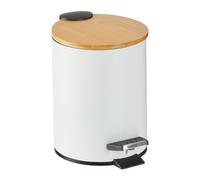 Relaxdays Cubo de Basura Baño 3 litros, Papelera WC, Tapa de Bambú, Cierre Soft Close, Bote Interior Extraíble, Blanco