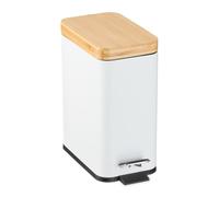 Relaxdays Cubo de basura baño 5 l tapa de bambú blanco,marrón claro,negro