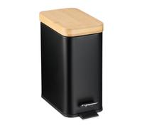 Relaxdays Cubo de basura baño 5 l tapa de bambú marrón claro,negro,plata