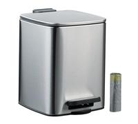 Relaxdays Cubo de Basura Baño, 6 litros, Cierre Automático, Papelera Interior Extraíble, Metal, Bolsas y Tapa, Plateado