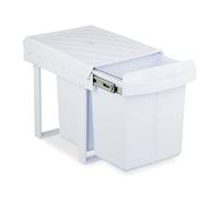 Relaxdays Cubo de Basura Cocina, 2 Compartimentos, 2x 20L, 41,3x34x51,8 cm, Extraíble, Papelera Bajo Fregadero, Blanco
