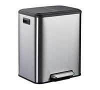 Relaxdays Cubo de Basura Cocina, 2 x 15 L, Papeleras Internas Extraíbles, Reciclaje, Cierre Suave y Pedal, Plateado