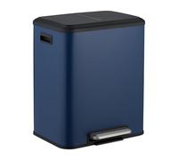 Relaxdays Cubo de basura 2 compartimentos 15 L azul oscuro, negro, plata
