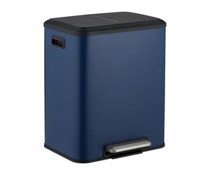 Relaxdays Cubo de Basura Cocina, 2 x 15 L, Papeleras Internas Extraíbles, Reciclaje, Cierre Suave y Pedal, Azul