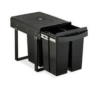 Relaxdays Cubo de Basura Cocina, 3 Espacios, 20L, 2X 10L, 41,3x34x51,8cm, Extraíble, Papelera Reciclaje Fregadero, Negro