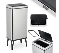 Relaxdays Cubo de Basura Cocina Sensor, 50L, Tapa Eléctrica, Soporte Bolsas, Papelera Automática Acero Inoxidable, Plata