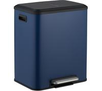 Relaxdays Cubo de basura 2 compartimentos 15 L azul oscuro, negro, plata