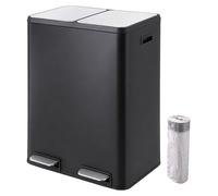 Relaxdays cubo de basura 2 compartimentos para cocina, negro | con cubos interiores, pedales, hierro, 38 x 53 x 66,5 cm