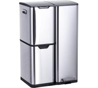 Relaxdays, cubo de basura con 3 compartimentos, 60 litros, cubetas interiores extraíbles, sistema de cierre suave, pedal, acero inoxidable, separador de residuos para la cocina, color plateado