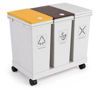 Relaxdays, cubo de basura con 3 compartimentos, capacidad de 12 litros por compartimento, estructura con ruedas, soporte para bolsas, tapa con pedal, plástico, sistema de separación de residuos, color