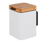 Relaxdays Cubo de basura cosmético, montaje en pared, 3 l, blanco/bambú