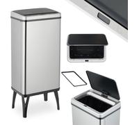 Relaxdays Cubo de Basura Cocina Sensor, 50L, Tapa Eléctrica, Soporte Bolsas, Papelera Automática Acero Inoxidable, Plata