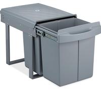 Relaxdays Cubo de Basura 2 Compartimentos, Papelera Cocina Extraíble Bajo Fregadero, 2 x 20L, 41,3 x 34 x 51,8 cm, Gris