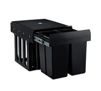 Relaxdays Cubo de basura integrado de 4 compartimentos, bote de basura de cocina extraíble para armario base, ABS, negro, 35,1 x 34,3 x 48 cm,10031541