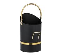 Relaxdays Cubo de Carbón 12 L, Hierro, Recipiente para Pellets con 2 Asas, Recogedor de Cenizas Chimenea, Metal, Negro