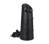 Relaxdays Cubo de Carbón 12 litros, Recipiente para Pellets con 2 Asas, Recogedor de Cenizas Chimenea, Metal, Negro