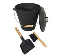 Relaxdays Cubo para cenizas con pala y cepillo, tapa y asa, 15 L, marrón claro/negro