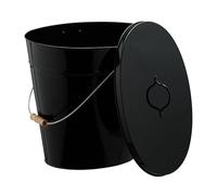 Relaxdays Cubo para Cenizas con Tapa, 18,5 L, Accesorio Chimenea, Estufa, Asa Madera, Almacenar Carbón, Acero, Negro