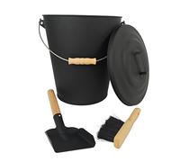 Relaxdays Cubo cenizas con pala y cepillo marrón claro,negro