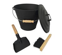 Relaxdays Cubo para Cenizas con Tapa, Escoba y Pala, 10 L, 25x30x20 cm, Negro y Natural