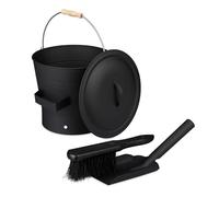 Relaxdays Cubo para cenizas con tapa y set 7,5 L negro,plata