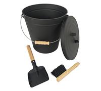 Relaxdays Cubo cenizas con pala y cepillo marrón claro,negro