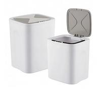 Relaxdays Cubos de basura con sensor, set de 2, 14 y 16 L, crema | Tapa eléctrica, soporte para bolsas, cocina y baño