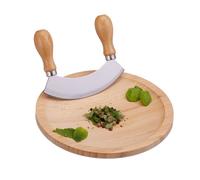 Relaxdays Cuchillo media luna con tabla cortar marrón claro,plata