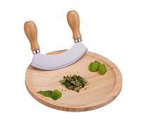 Relaxdays Cuchillo media luna con tabla cortar marrón claro,plata
