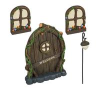 Relaxdays Decoración árbol de puerta de hada marrón,crema,verde oscuro