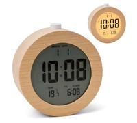 Relaxdays Despertador Digital de Madera con indicador de Fecha y Temperatura, función de repetición, luz, Reloj Despertador Digital Redondo, Color Natural