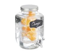 Relaxdays Dispensador Bebidas con Accesorio Fruta, Recipiente Limonada 4 L, Grifo y Tapa, Cristal, Metal, Transparente